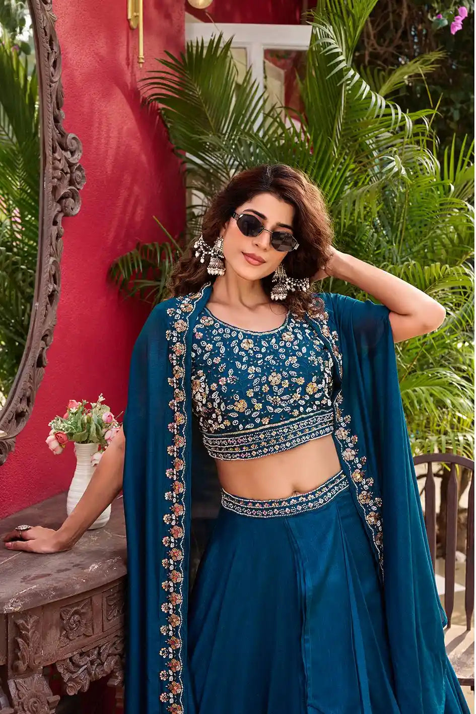 Navy Blue Pure Vichitra Silk Lehenga Kalyanja Fashion